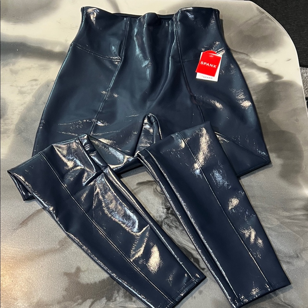 NWT SPANX Glossy Navy Leggings
